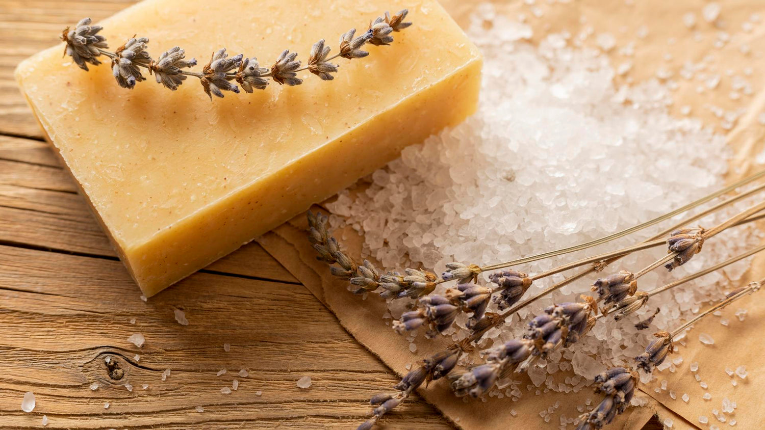 Natural Handmade soap bar with salt and lavender for sensitive skin types